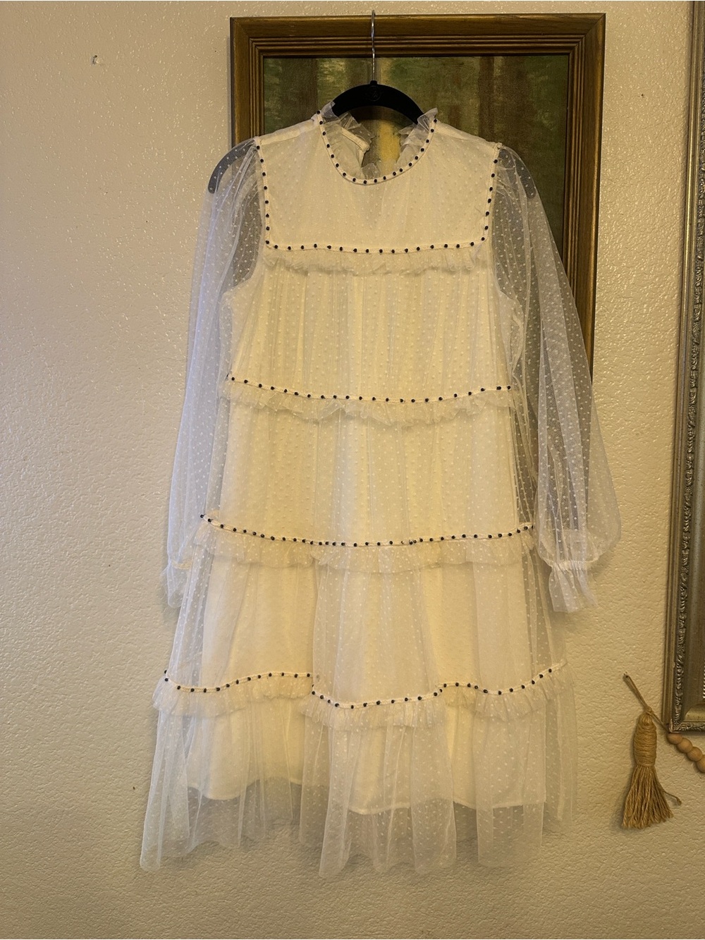 Zara Ivory Tiered Tulle Dress with Black Dot Trim